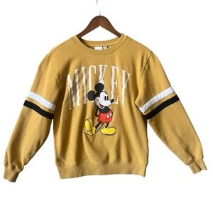 Vintage Disney Mickey Mouse Sweatshirt Graphic Print Mustard Yellow Womens M